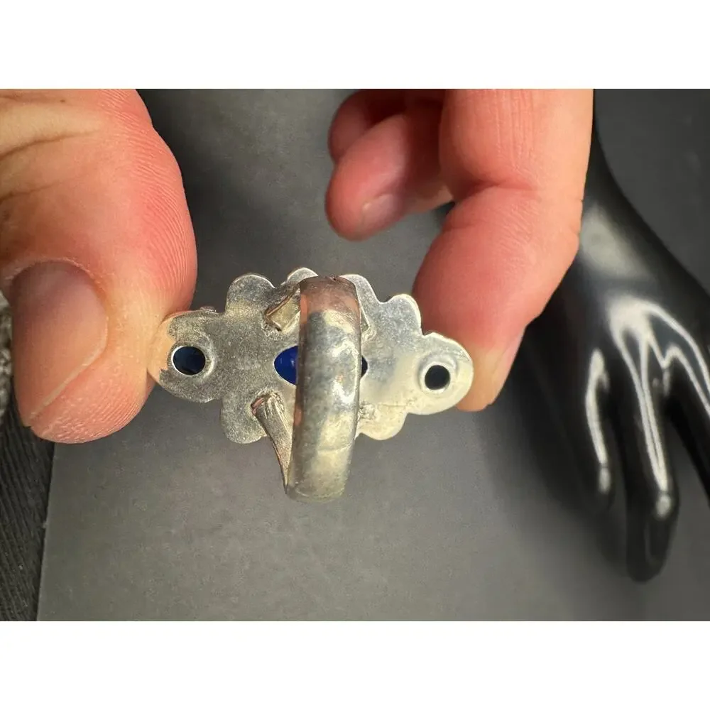 Vtg Blue Sapphire 925 Sterling Silver Jewelry Statement Cocktail Ring Sz 7.5